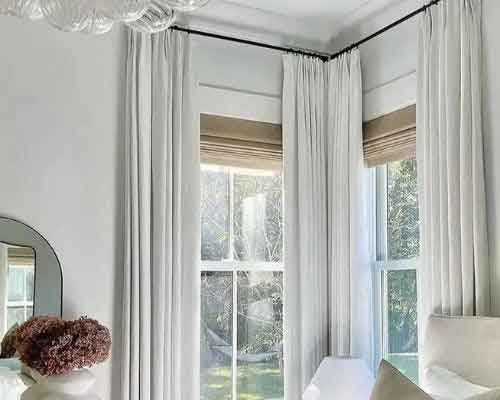 Elegant home textile and curtain setup for a luxury villa.